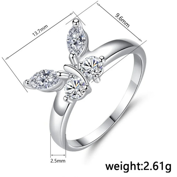 ⚡Sweet Refine Butterfly Crystal Simple Fashion Silver Rings for Women,MARR9173 - Picture 6 of 7